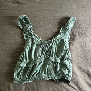 Women's Altard State Ruffled Green Top
